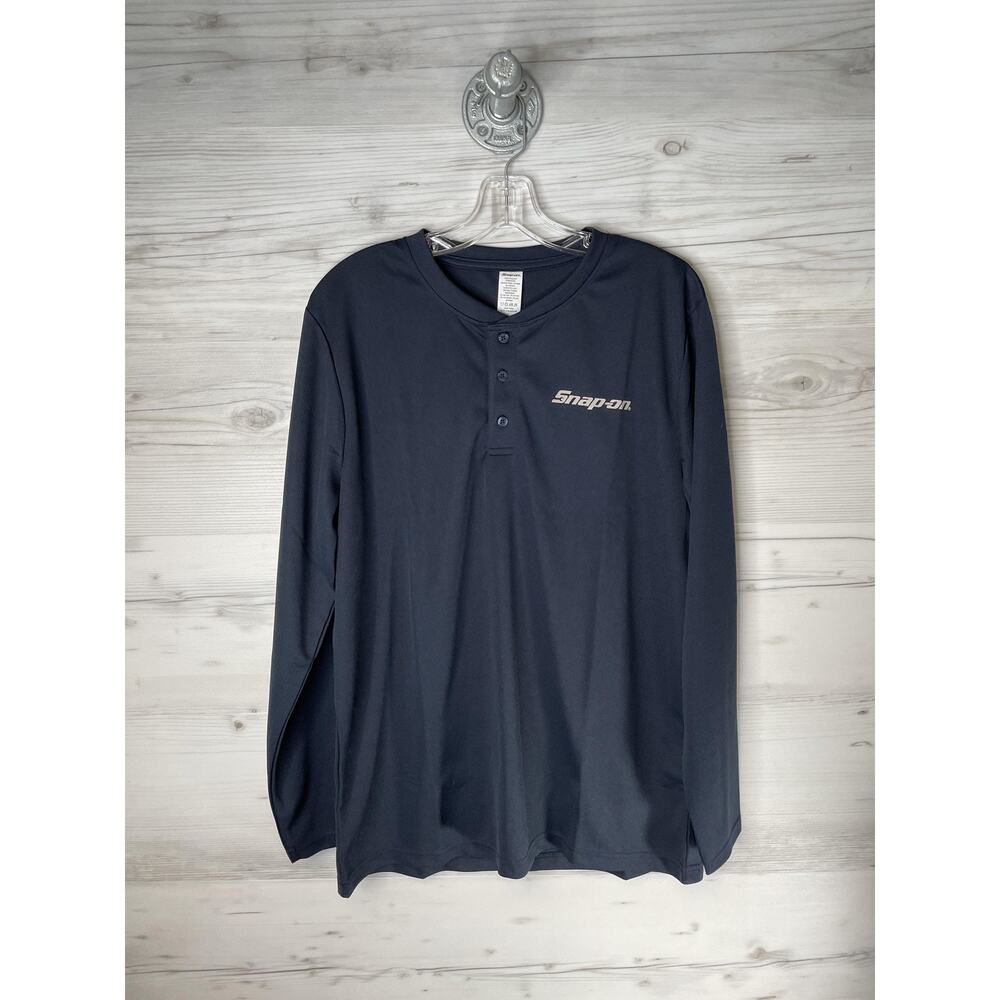 Snap-on Shirt Mens Large Navy Blue Henley Long Sleeve Performance Workwear Logo‎